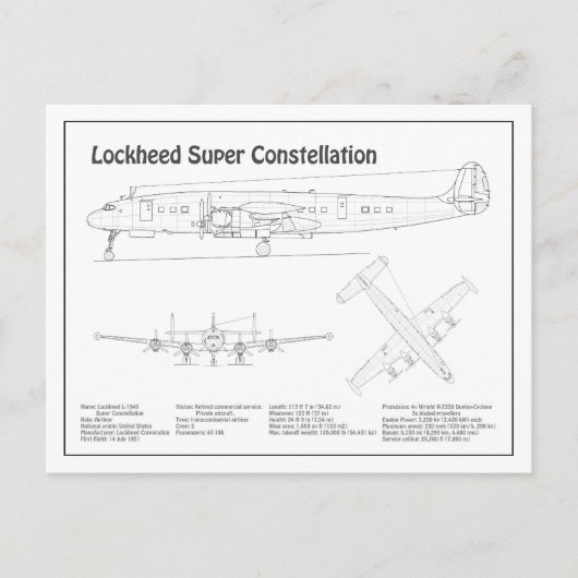 Lockheed L-1049 Super Constellation - Pläne BD Postkarte (Vorderseite)