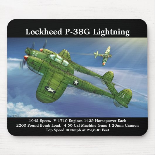 Lockheed P-38G Lightning-Flugzeug Mousepad (Vorne)