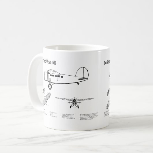 Lockheed Vega 5B - Flugzeugpläne BD Kaffeetasse (Vorderseite Links)
