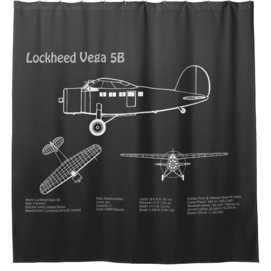 Lockheed Vega 5B - Flugzeugpläne PD Duschvorhang (Vorderseite)