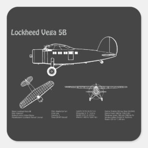 Lockheed Vega 5B - Flugzeugpläne PD Quadratischer Aufkleber