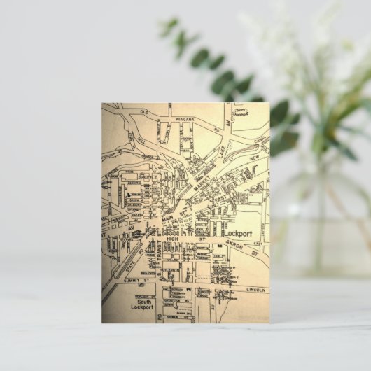 Lockport, NY Vintag Map Postkarte (Stehend Vorderseite)