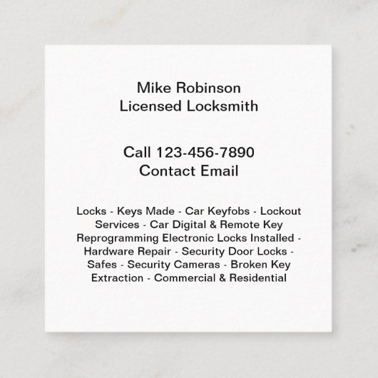 Locksmith Zuhause Services Business Cards Quadratische Visitenkarte (Rückseite)