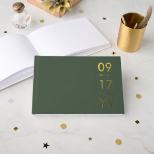 Loden Green Foil Modern Wedding Date Typografy Gästebuch