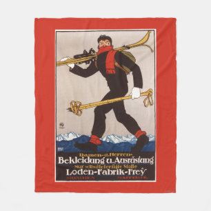 Loden Ski kleidet Skifahren-Anzeige-Plakat Fleecedecke