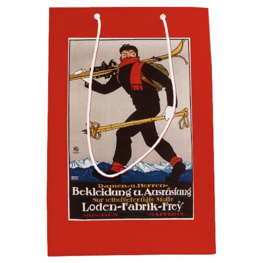 Loden Ski kleidet Skifahren-Anzeige-Plakat Mittlere Geschenktüte (Vorderseite)