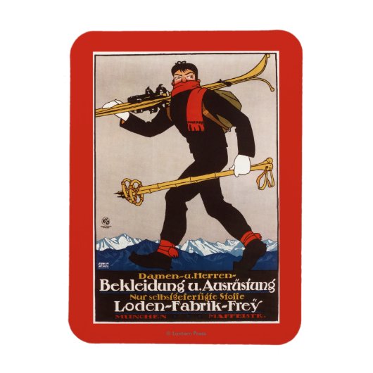Loden Ski Kleidung Skiwerbung Poster Magnet (Vertikal)