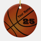 Lodernde Basketball-Verzierung IHRE ZAHL und NAME Keramik Ornament (Hinten)