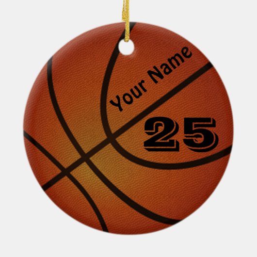 Lodernde Basketball-Verzierung IHRE ZAHL und NAME Keramik Ornament (Hinten)