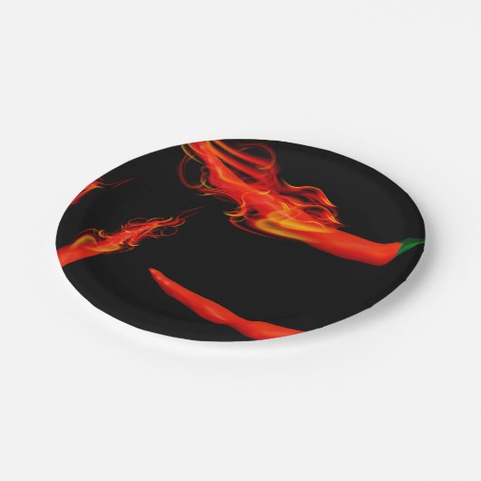 Lodernde Chili-Paprikaschoten Pappteller (Schrägansicht)