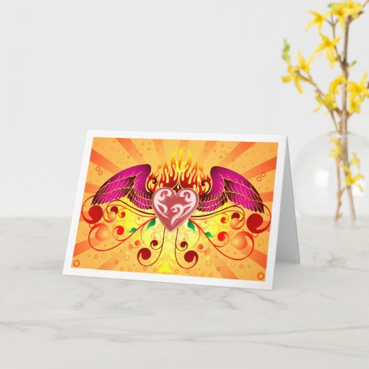 Lodernde Herz-Gruß-Karte Karte (Gelbe Blume)