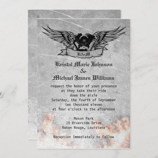 Lodernde Radfahrer-Hochzeit Einladung (Vorne/Hinten)