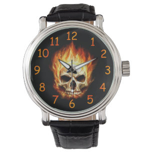 Lodernde Schädel-Uhr Armbanduhr