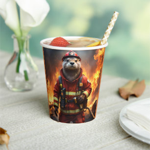 **"Lodernde Tapferkeit: Der Otter-Feuerwehrmann"** Pappbecher