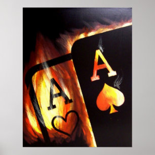 Lodernde Tasche Aces Pokermalerei durch Teo Poster