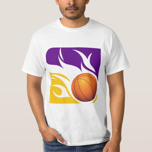 Lodernder Basketball lila und Gold T-Shirt (Vorderseite)