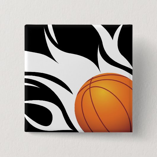 Lodernder Basketball Schwarzweiss Button (Vorderseite)