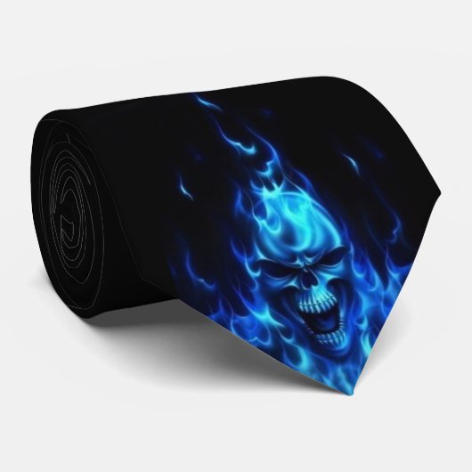 Lodernder blauer Schädel Krawatte (Gerollt)