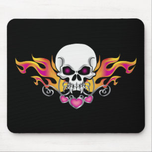 Lodernder Schädel und Herzen Mousepad