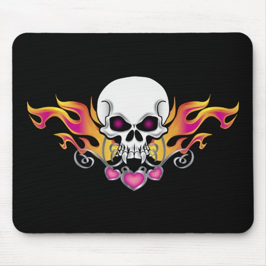 Lodernder Schädel und Herzen Mousepad (Vorne)