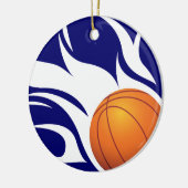 Loderndes Basketball-Blau und Weiß Keramikornament (Links)