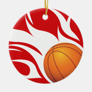 Loderndes Basketball-Rot und Weiß Keramikornament
