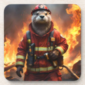 **"Loderndes Heldentum: Der Otter-Feuerwehrmann"** Getränkeuntersetzer (Vorderseite)