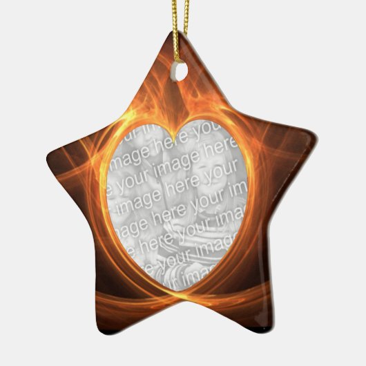 Loderndes orange Foto-Herz-Abschluss-Andenken Keramikornament (Links)