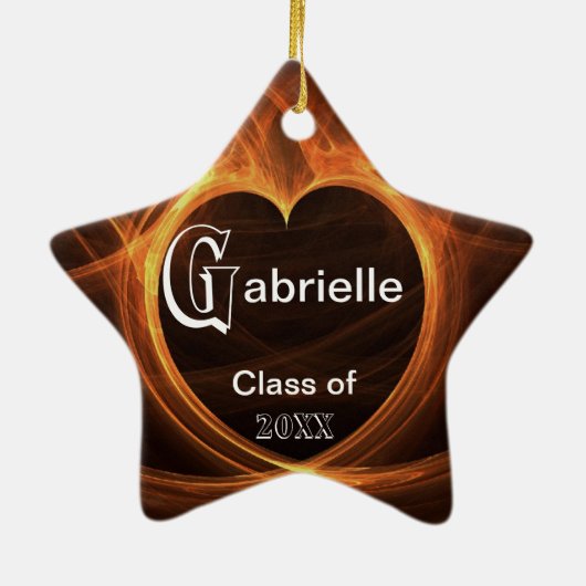 Loderndes orange Foto-Herz-Abschluss-Andenken Keramikornament (Hinten)