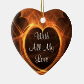 Loderndes orange Fraktal-Herz-Entwurfs-Andenken Keramikornament (Rechts)