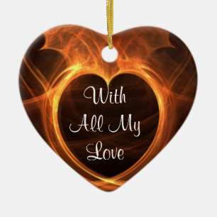 Loderndes orange Fraktal-Herz-Entwurfs-Andenken Keramikornament