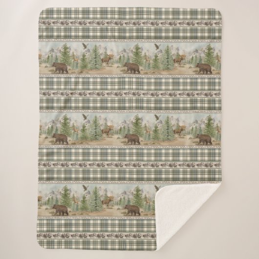 Lodge Bear Plaid Sherpadecke (Vorderseite)