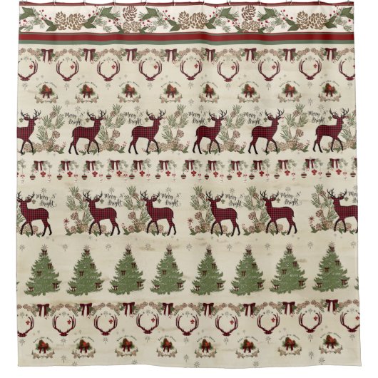 Lodge Christmas Tree Merry Bright Deer Antlers Duschvorhang (Vorderseite)