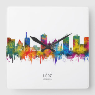 Lodz Polen Skyline Quadratische Wanduhr