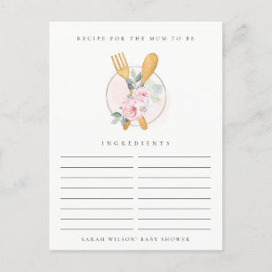 Löffel Gabel Florales Rezept Anfrage Baby Shower Postkarte