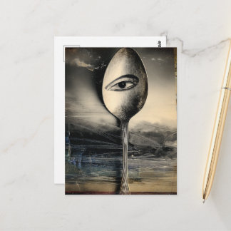 Löffel mit einem Auge am Strand Postkarte