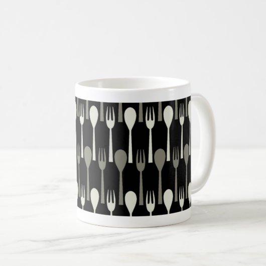 Löffel u. Gabel - schwarze Wanze Kaffeetasse (VorderseiteRechts)