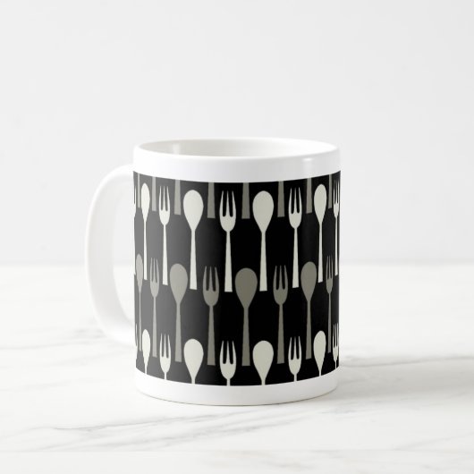 Löffel u. Gabel - schwarze Wanze Kaffeetasse (Vorderseite Links)