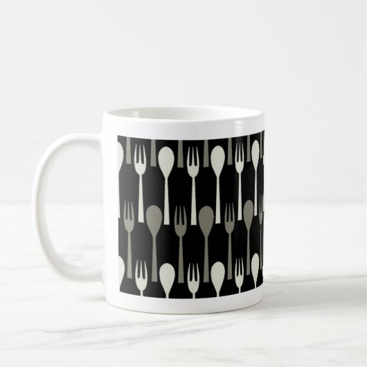 Löffel u. Gabel - schwarze Wanze Kaffeetasse (Links)