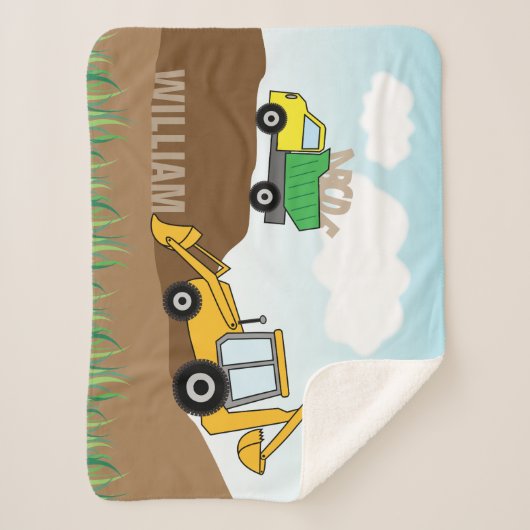 Löffelbagger und Kipper personalisiert Sherpadecke (Vorderseite)