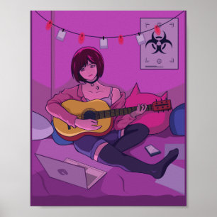 Lofi Anime Art Playing Guitar Poster