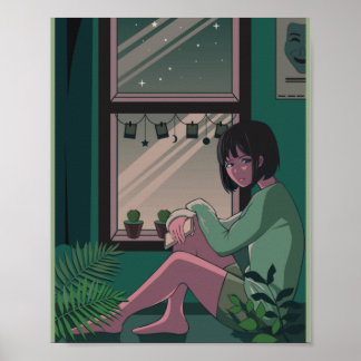 Lofi Anime Art Sad Girl Vermisst Jemand Poster