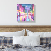 Lofi City Night Light | Farbige Wasserfarbe Leinwanddruck (Insitu (Schlafzimmer))