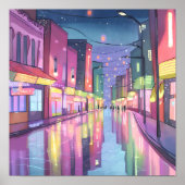 Lofi City Night Light | Farbige Wasserfarbe Poster (Vorne)