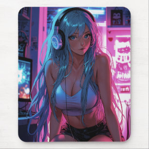 Lofi Gamer Girl   Chill Anime Aesthetic Mousepad