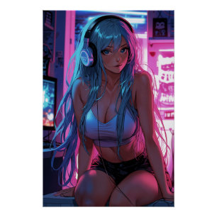 Lofi Gamer Girl   Chill Anime Aesthetic Poster