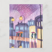 Lofi Rainy Walk | Farbenfrohe Stadtlampen Postkarte (Vorderseite)