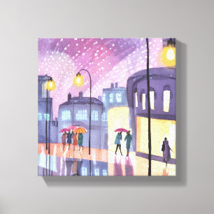 Lofi Regenspaziergang Farbige Stadtlichter Wasse Leinwanddruck