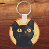 Lofi Style Black Cat Keychain Schlüsselanhänger (Vorderseite)