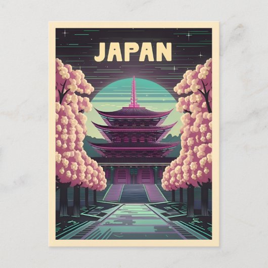 LoFi Vaporwave Retro 80er Japanischer Tempel Sakur Postkarte (Vorderseite)